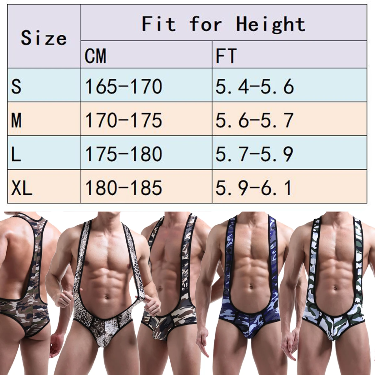 FYXLJJ Mens Sexy Leopard Bodysuit Jockstrap Bodywear Underwear Camouflage Wrestling Singlet Leotard Teddy Suspender Undershirts