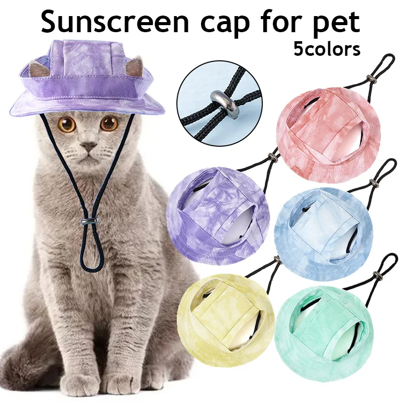 

Pet Cat Dog Cap Breathable Summer Sunhat Cotton Tie-dyed Round Fisherman Hat For Small Medium Large Dogs Cats Pet Products