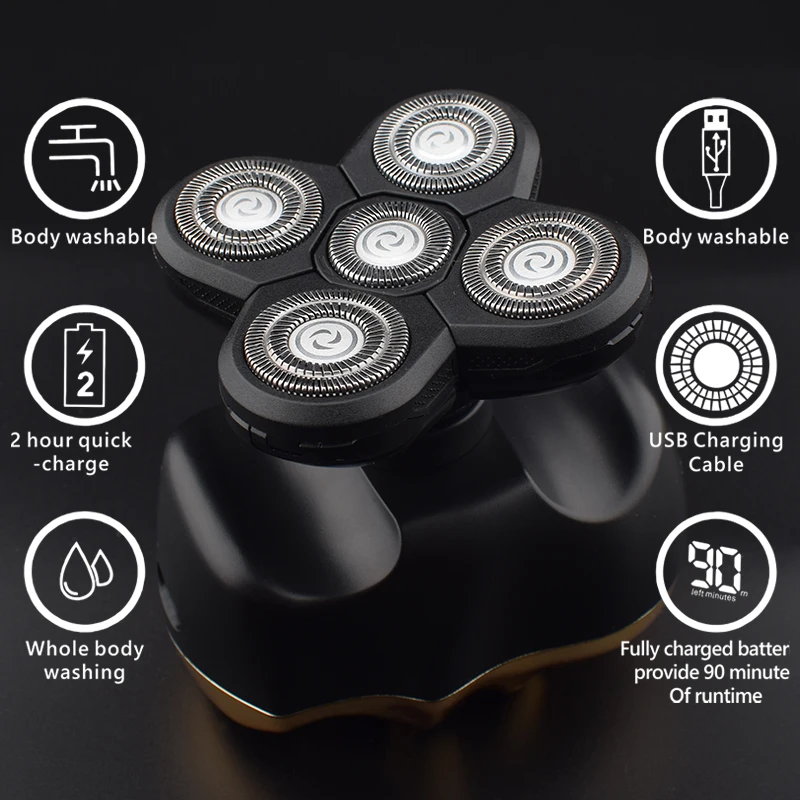 Электробритва 6 в 1 для бритья с облысением головы Вращающаяся бритва 5D пять