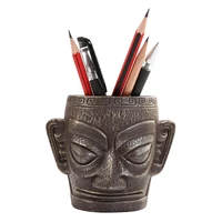 sanxingdui statue pencil holder cultural bronze figure shaped pen container desk organizer decoration pen pot for carving brush