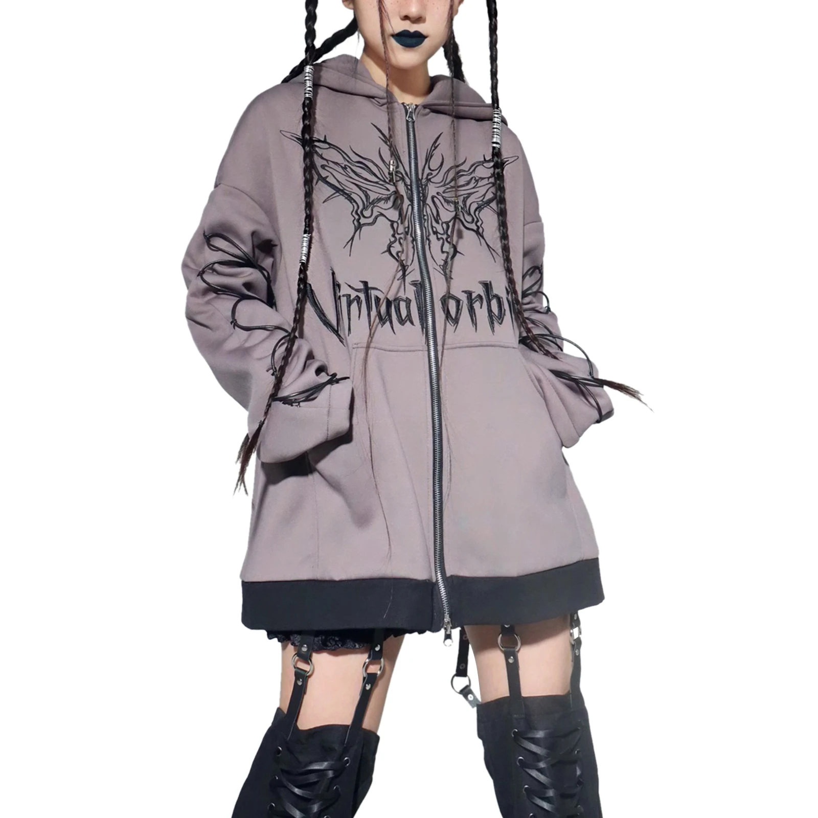 

Женские повседневные толстовки в готическом стиле с принтом бабочки, пальто в стиле хип-хоп с надписью, свободные толстовки на молнии с капю...