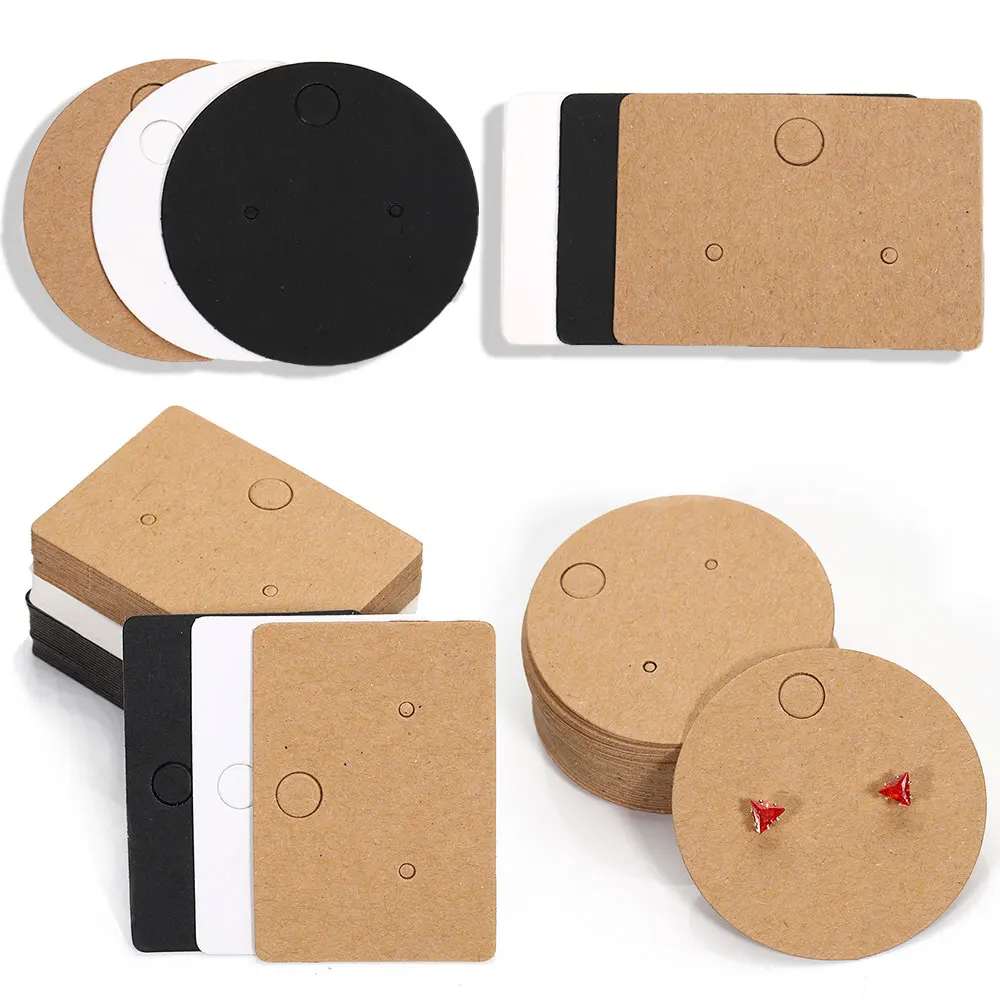 

50pcs Earrings Packing Cards Square Round Kraft Paper Card for Handmade Jewelry Retail Display Price Tags Studs Hold Card Labels