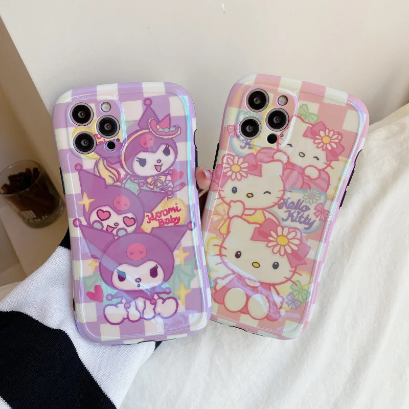 

BANDAI Cute Cartoon Hello Kitty Cat Blu-ray phone case for iPhone12 12Pro 12Promax 11 13 Pro 11Promax X XS MAX XR cover phone