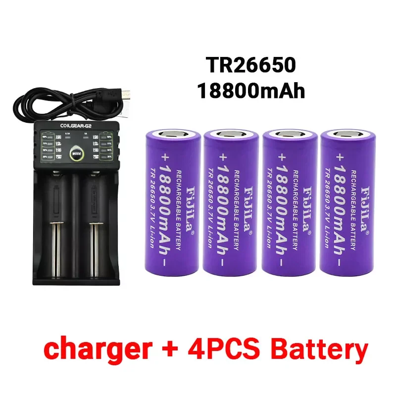 

New 3.7V 26650 Battery 18800mAh Li-ion Rechargeable Battery for LED Flashlight Torch Li-ion Battery Accumulator Battery+Charger