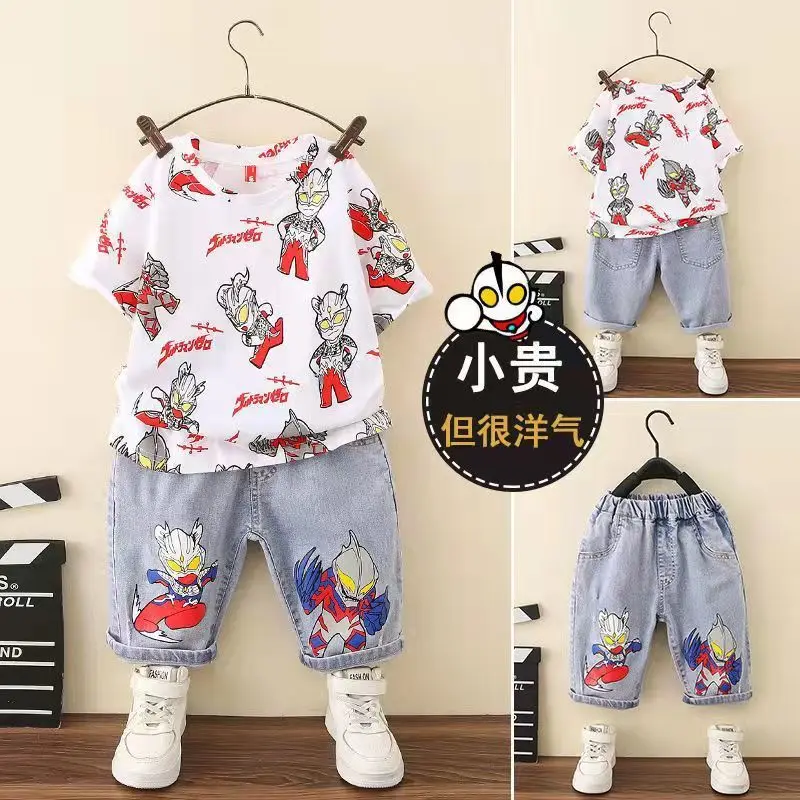 

Ultraman anime cartoon personality boy summer dress foreign style suit children's wear boy summer fried street trendy clothes