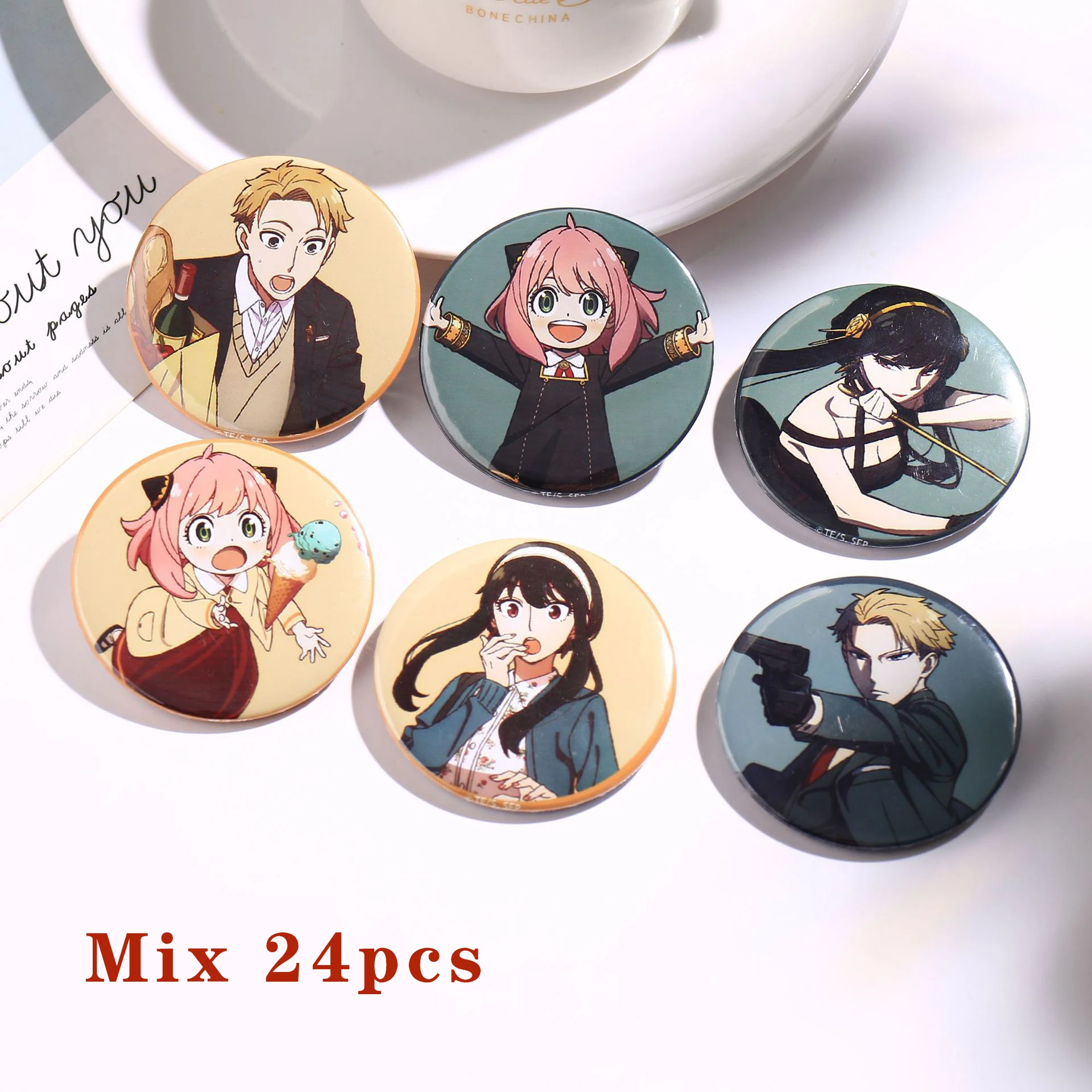 22Pcs/Lot Spy x Family Anime Badge Brooch Pin Loid Anya Yor Cospaly Metal Pins Prop Costume Accessories School Awards
