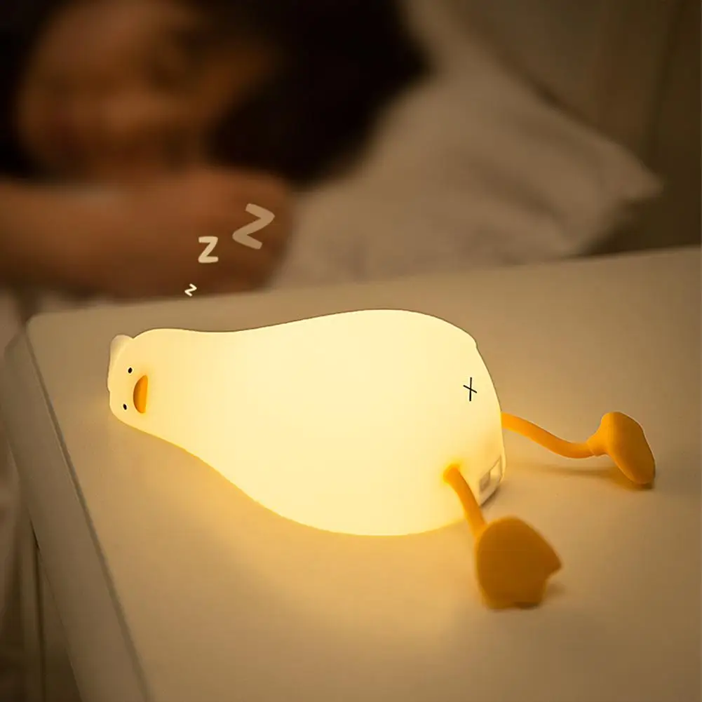 

Cute Duck Night light Patting Switch USB Rechargeable Children Kid Bedroom Bedside Lamp Decoration Atmosphere Table Lamp Gift