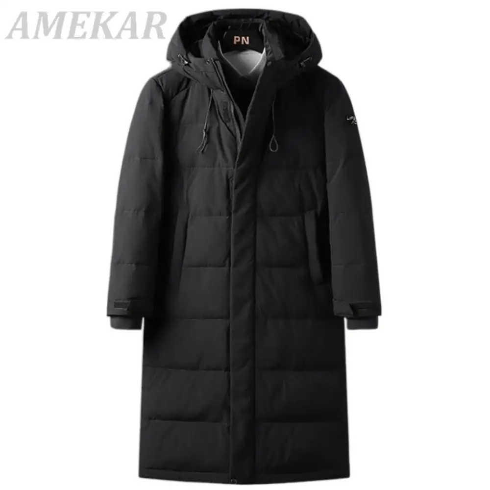 Men's Warm Down Jackets White Duck Down Coat Parkas Winter Thicken Jacket Outdoor Long Overcoat  Male Hooded Zipper Streetwear