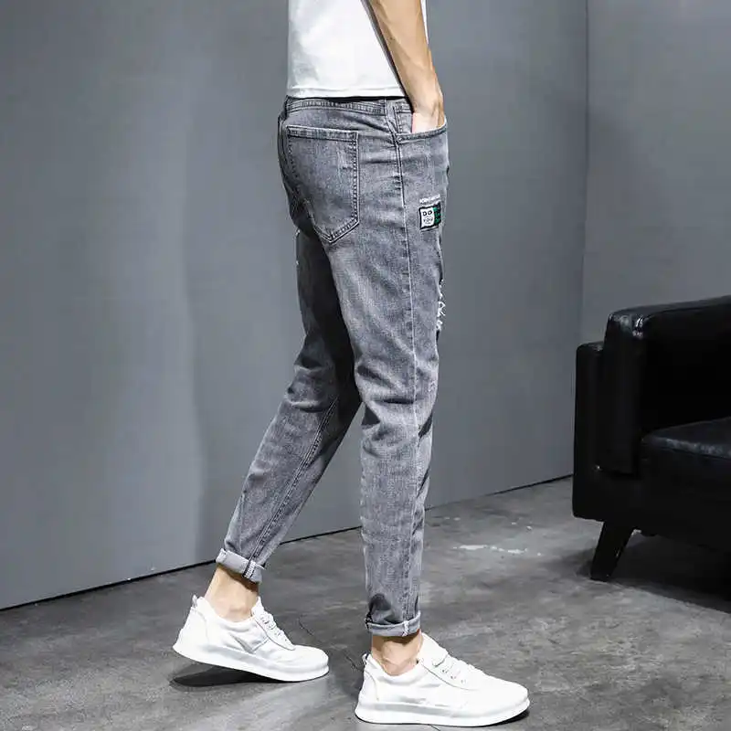 Jeans Summer Slim Small Feet Trend Casual Ninth Pants Versatile Men's Trousers denim jeans  skinny jeans men  mens jeans