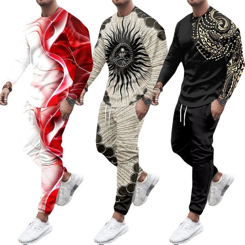 

Men Tracksuit 2 Piece Set 3D Print Long Sleeve T-Shirt Set Men's Sportswear Running Jogging Fitness Clothes Sweatshirt+Sweatpant
