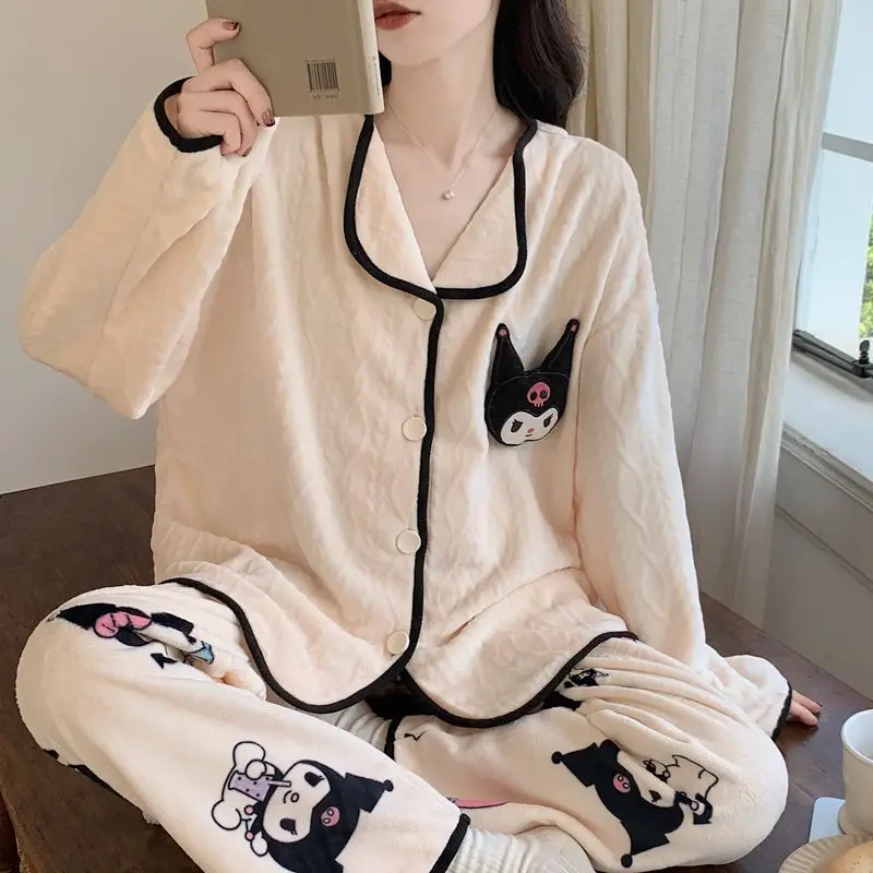 Фланелевая пижама Sanrios Pochacco в стиле аниме Kawaii Cinnamoroll женская осенне-зимняя милая