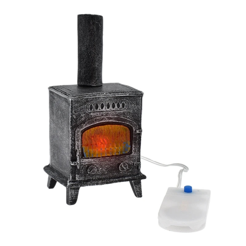 

1:12 Dollhouse Miniature Furniture Mini Fireplace with Light Chimney for Doll House Accessories Simulation Model