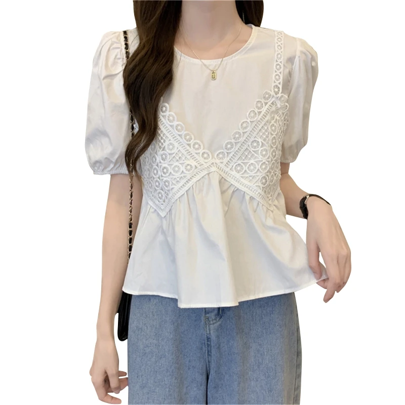 

Women Casual for T Shirt Solid Shirts Blouse Babydoll Blouse Puff Short Sleeve