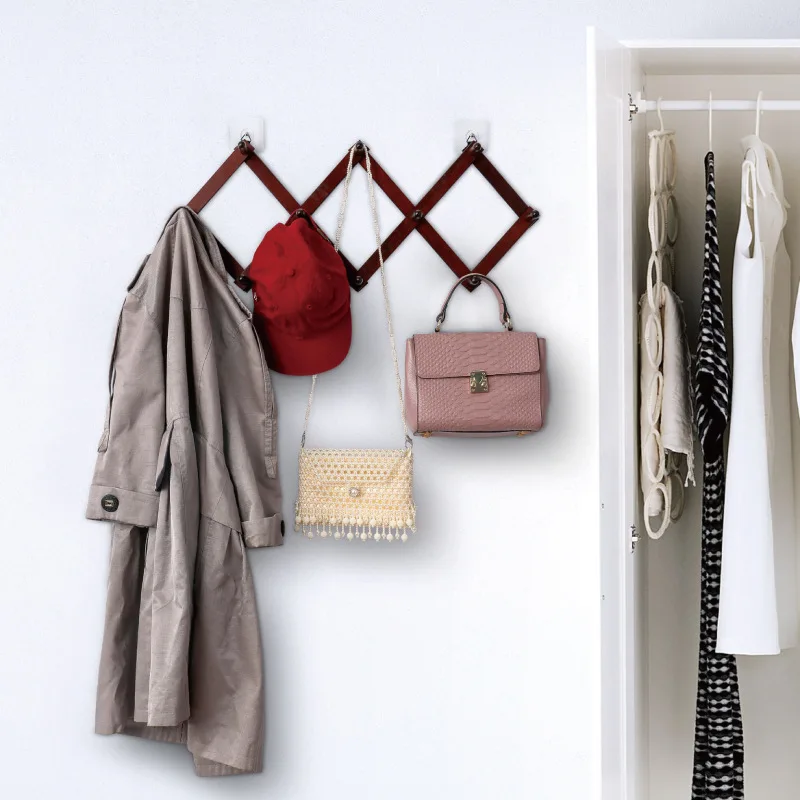 

Clothes Rack Solid Wood Wall-mounted Coat Rack Doorway Entrance Wall Wooden Door Telescopic Bag Clothes Hooks Racks