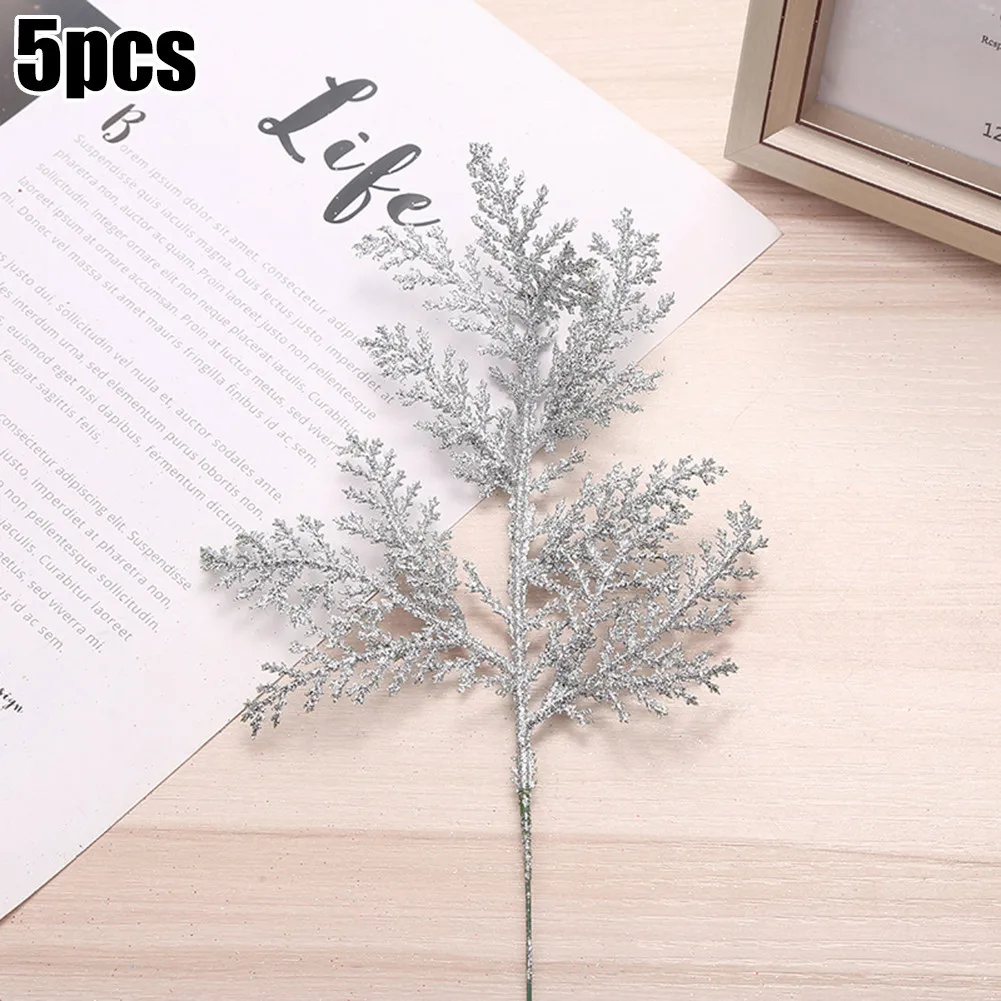 

Decorations Artificial Leaves Leaves Decoration Flower Glitter Sparkle Leaves Garland PE+Glitter Silver 21x11cm