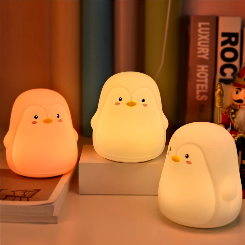 

Dropshipping Penguin Silicone Touch Sensor Night Light Rechargeable 7 Colors USB Charging LED Night Lamp For Children Christmas