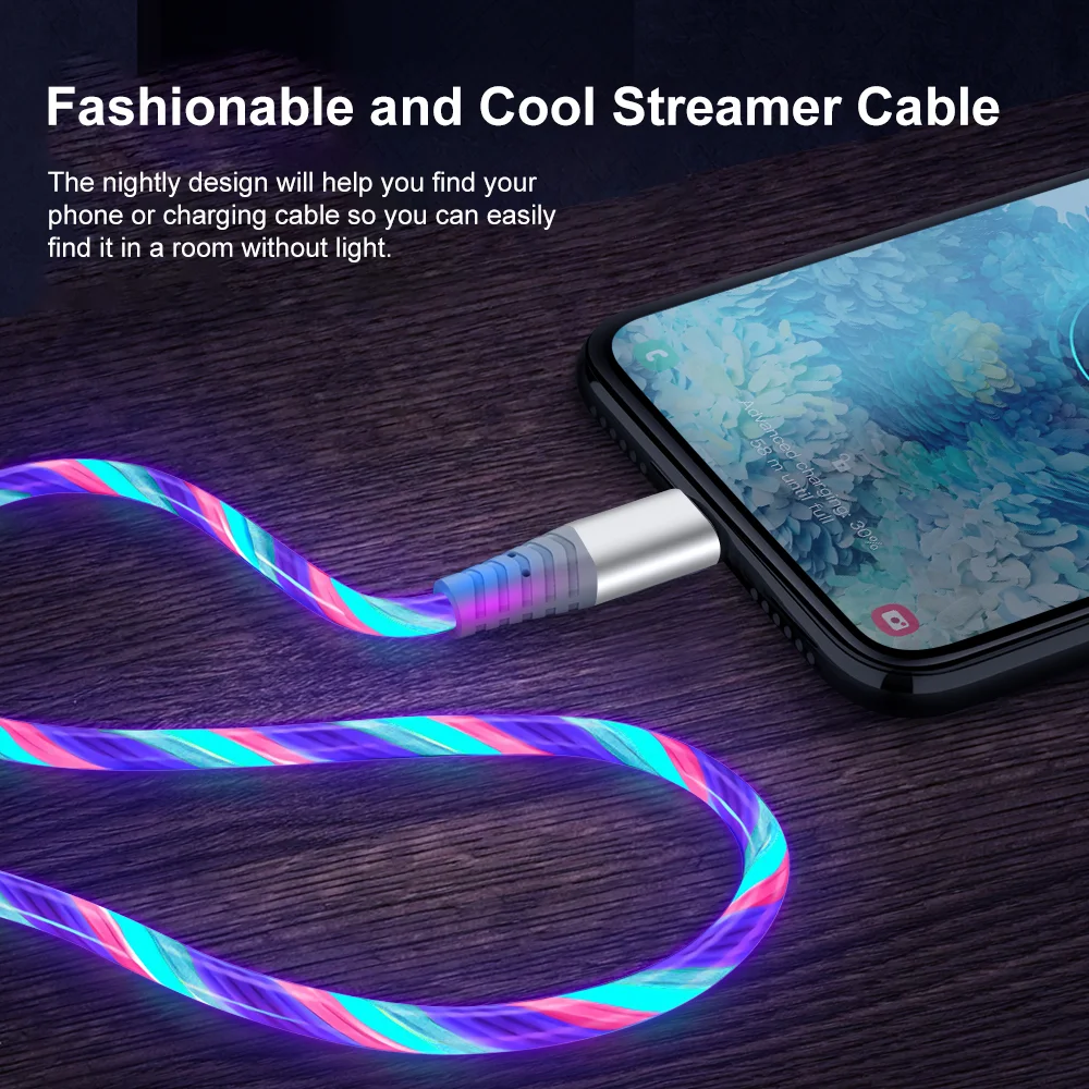 5A LED Glowing Cable Micro USB Type C Cable For Huawei Honor Fast Charging USB C Charger Data Cable for Xiaomi Samsung Macbook