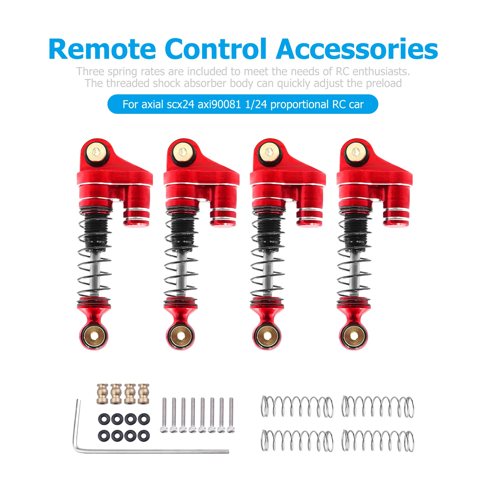 

Aluminum Shocks Compatible with Axial SCX24 1/24 RC Crawler Truck Upgrades (4-Pack) (Black&red)