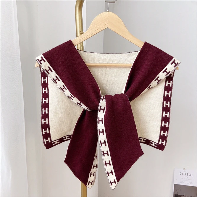 

Spring Summer Knitted Shawl Knot Wear Cervical Scarf Women's Shawl Girls' Shopping Coat Leisure Fashion Wine Red