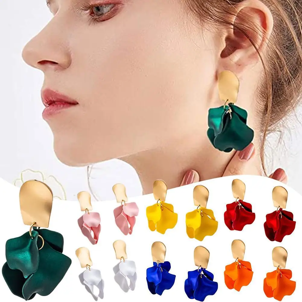 Women Petal Leaves Drop Earrings Fashion Korean Style Dangle Drop Rose Petal Long Tassel Earrings Jewelry Accessories