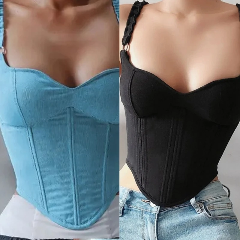 

Женская блузка пуш-ап с широкими бретелями, жилет с лямкой на шее, топ-бюстье, корсет, модная летняя одежда, укороченный топ