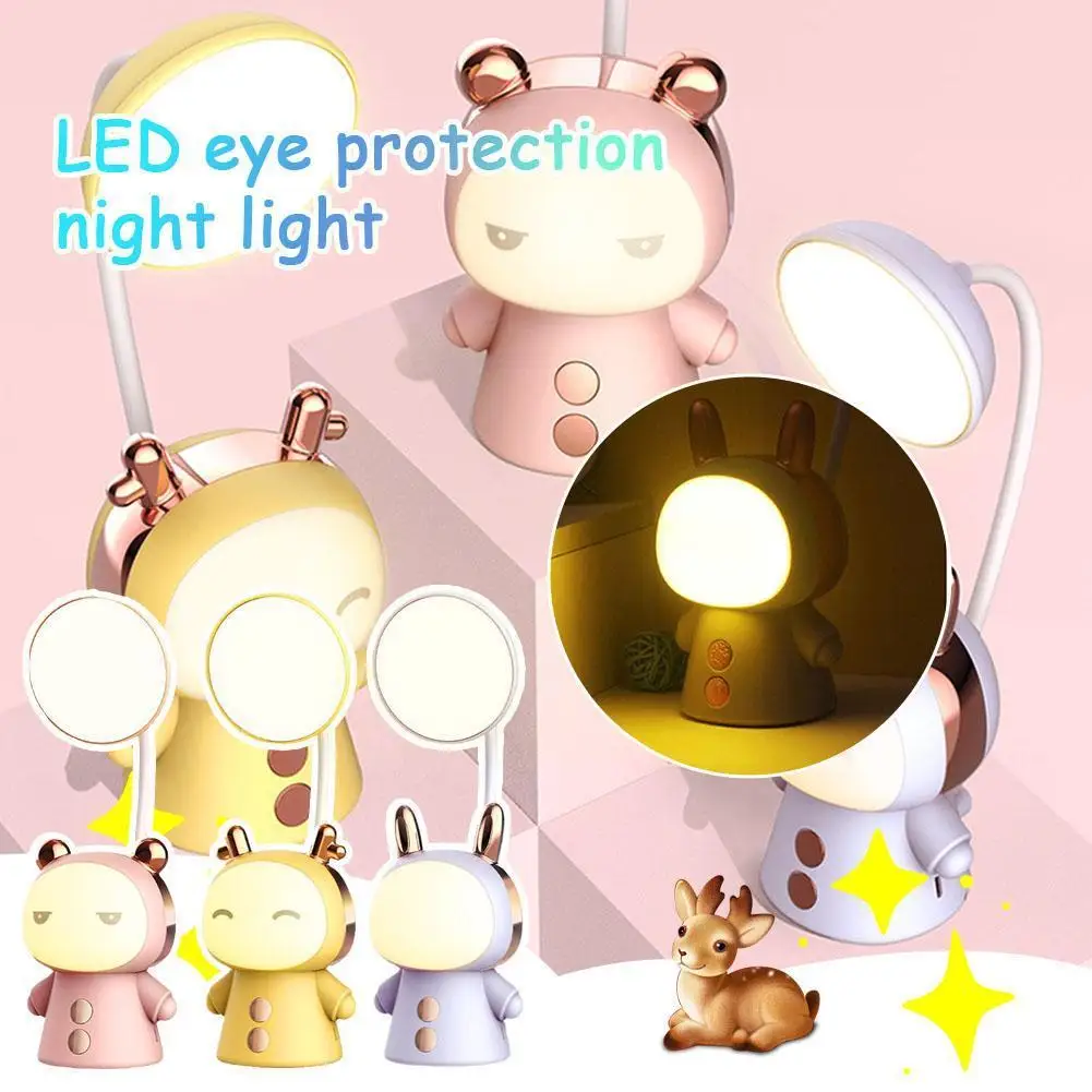 

Portable Cute Desk Lamp Usb Rechargeable Dimmable Study Table Lamp Bedside Led Night Light for Reading Work Kids Birthday G V6P6