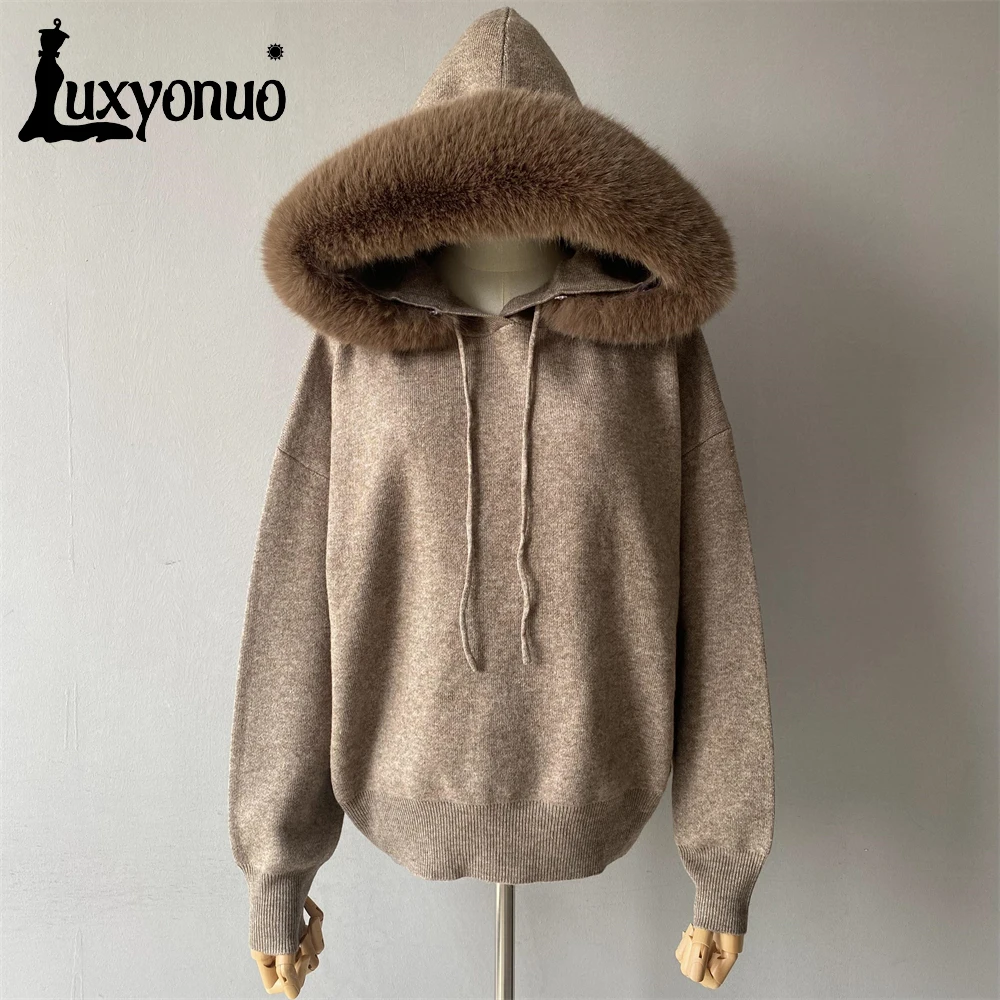 Luxyonuo женский комплект свитера с воротником из искусственного меха осенний