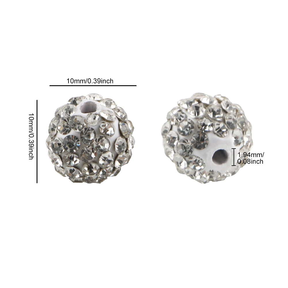 10 мм белые глиняные круглые бусины со стразами для изготовления ювелирных