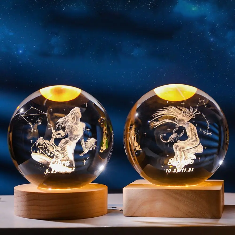 

Twelve Constellation Constellation Statuettes 3D Crystal Ball Decoration Crafts for Birthday Home Decor Room Desk Indoor
