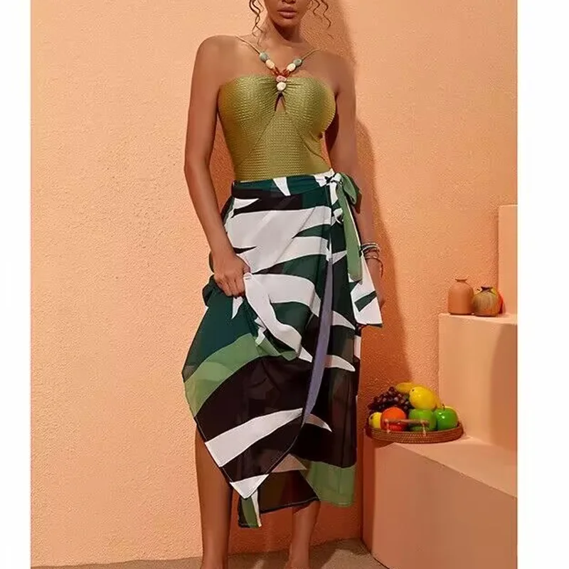 

Beaded One Piece Swimsuit with Skirt Women 2023 New Swimwear Female Lace Up Brazilian Beachwear Holiday Designer Bathing Suit