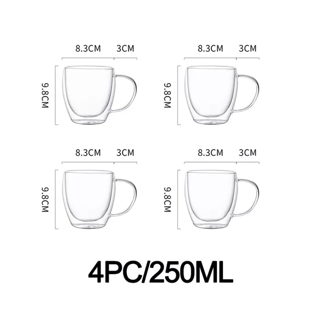 

New in Wall Shot Glass Cup Set Espresso Coffee Mugs Whiskey Cocktail Beer Glass Insulated Tumbler Transparent Cup Drinkware