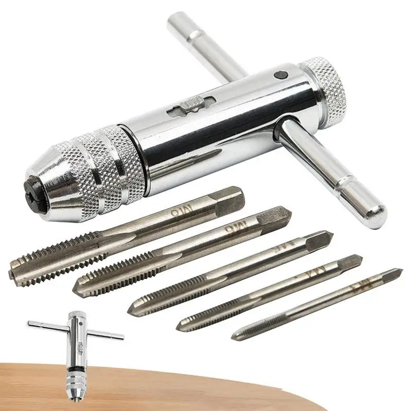 

Ratchet T-Handle Tap Wrench T-Handle Ratchet Tap Holder Wrench With 5pcs M3-M8Machine Screw Thread Metric Plug M3-M8 Machine