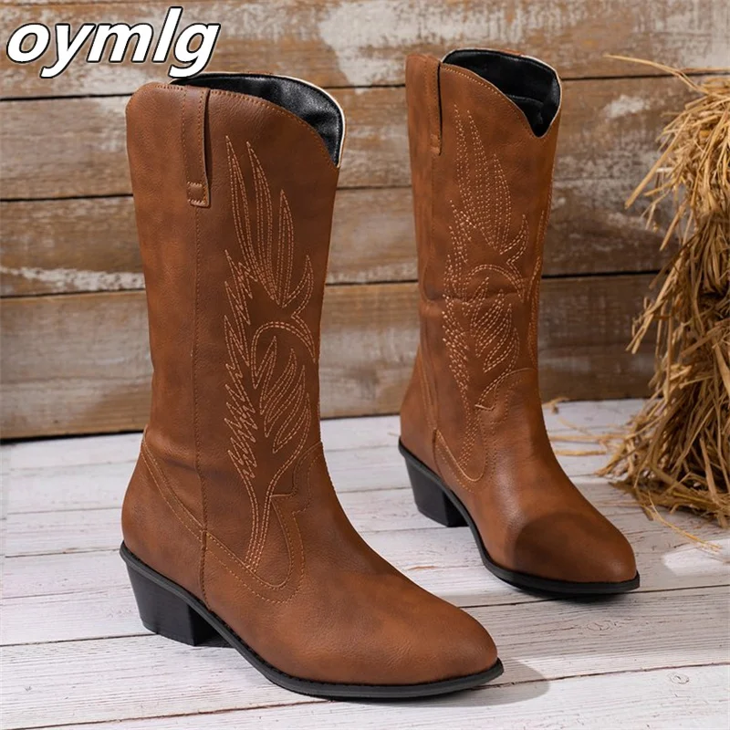 

Women's Boots 2023 New Vintage Embroidered Boots Thick Heel Knight High Barrel Western Denim Boots platform boots