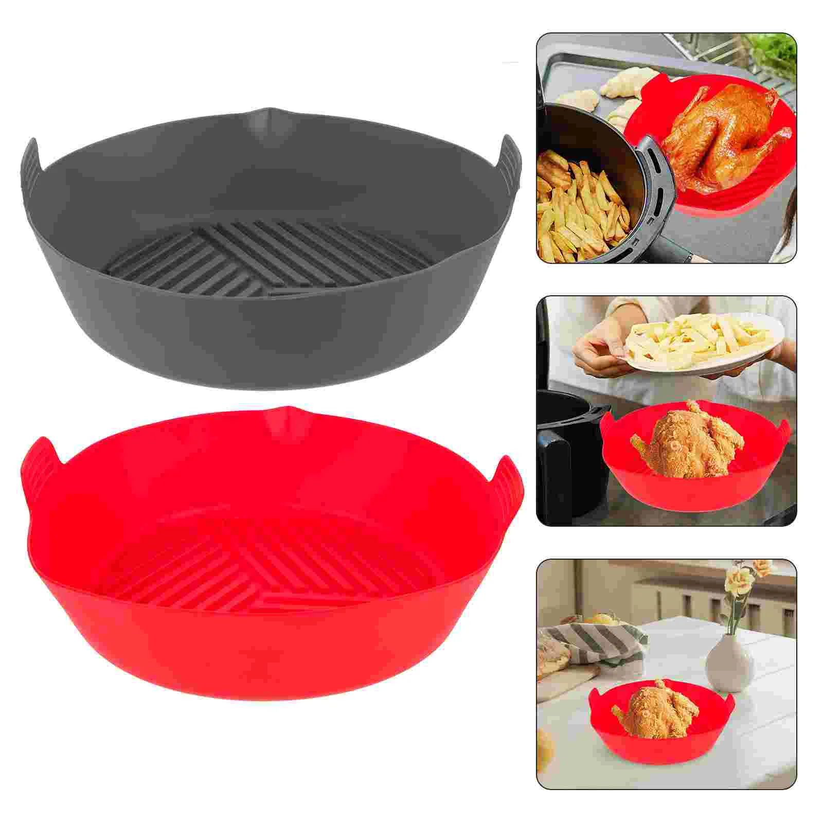 

2Pcs Air Fryer Silicone Pot Air Fryer Silicone Liners Non Stick Air Fryer Basket Reusable Baking Tray
