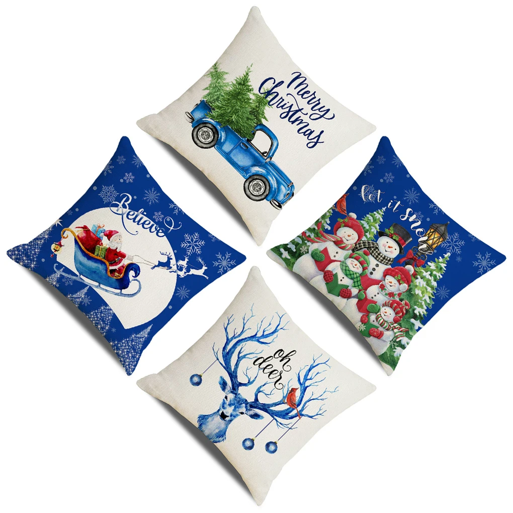 

4 шт. рождественские наволочки для подушек из хлопка и льна на молнии Моющиеся Многоразовые Декоративные искусственные автомобильные навол...
