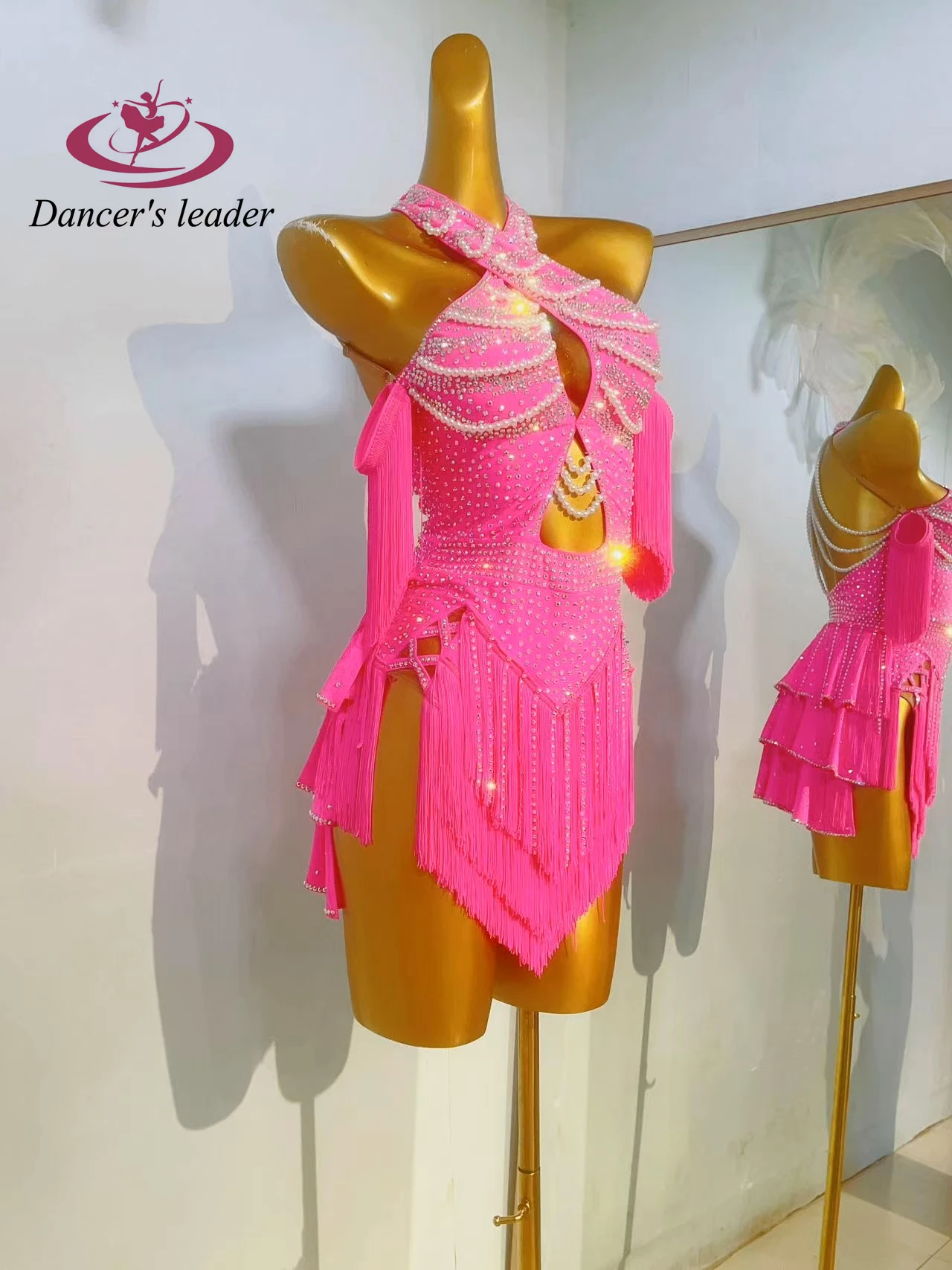 Костюм для латинских танцев женская высококачественная юбка со стразами на