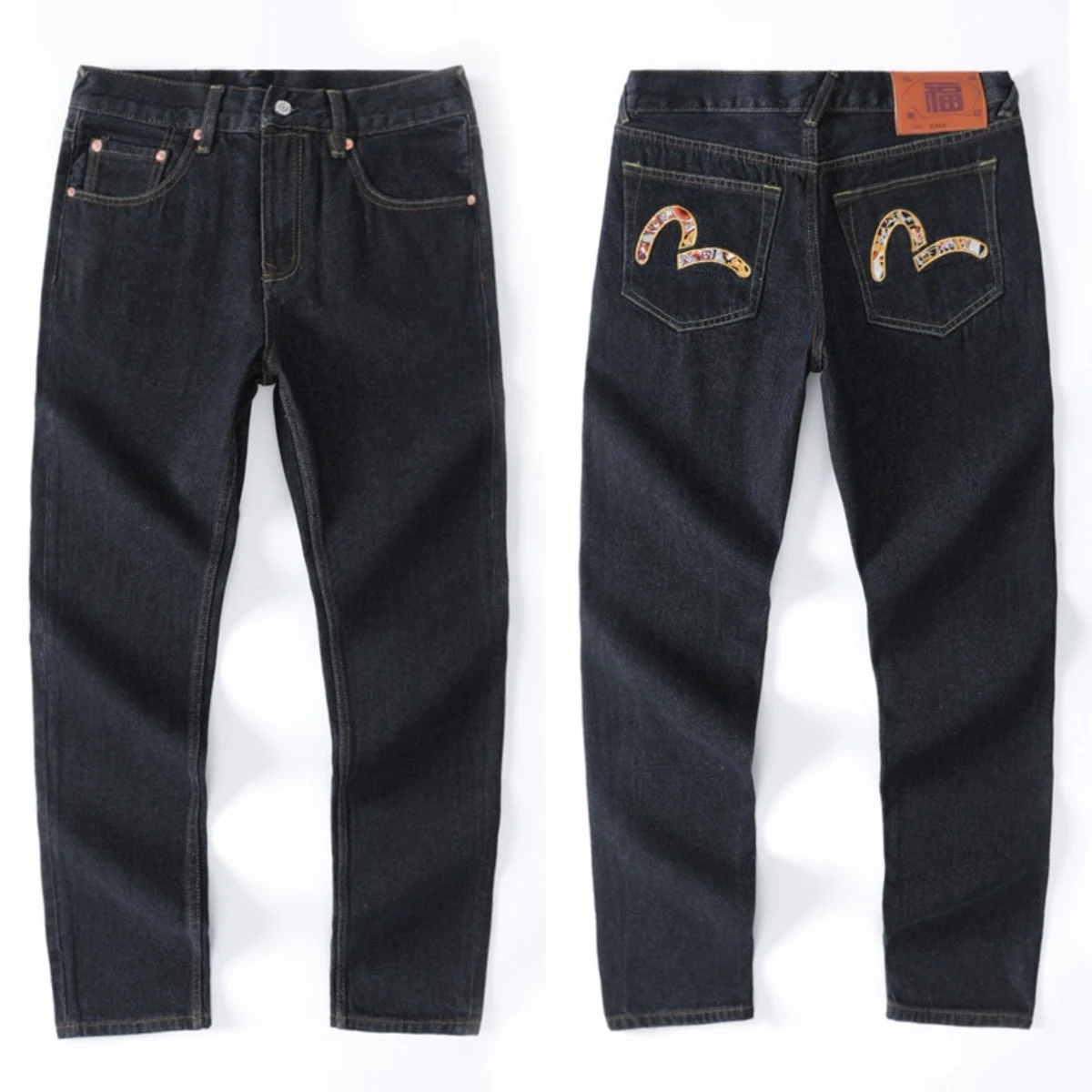 Джинсы мужские с вышивкой ручной работы прямые штаны из чистого хлопка в стиле