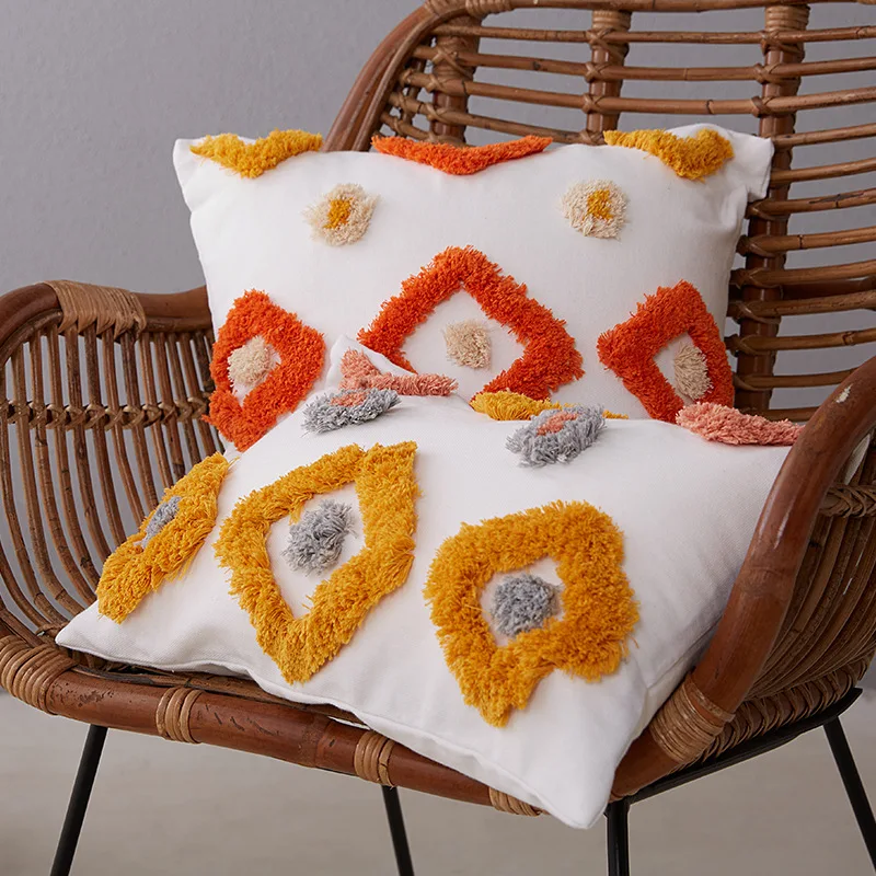 

Morocco Dutch Fleece Pillowcase Simple Tufted Cushion Cover 45X45CM Cotton Canvas Embroidered Home Decorative Pillows for Sofa