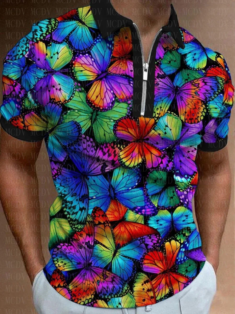 

Rainbow Butterfly Polo Shirt 3D Printed Polo Shirt Summer Men's Tops