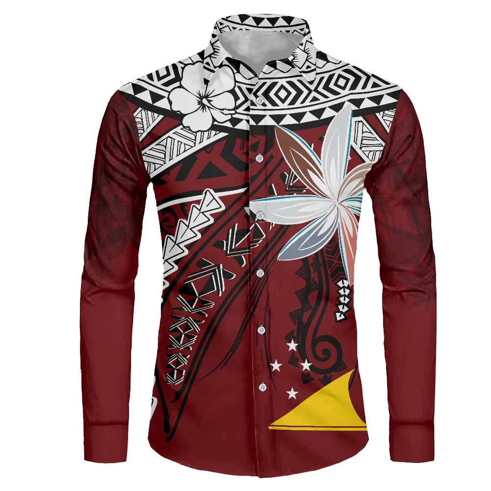 Spring Autumn Loose Shirt Men Prined Clothes Long Sleeve Button Plus Size Polynesia Oversize Men Shirt Masculina Streetwear Red