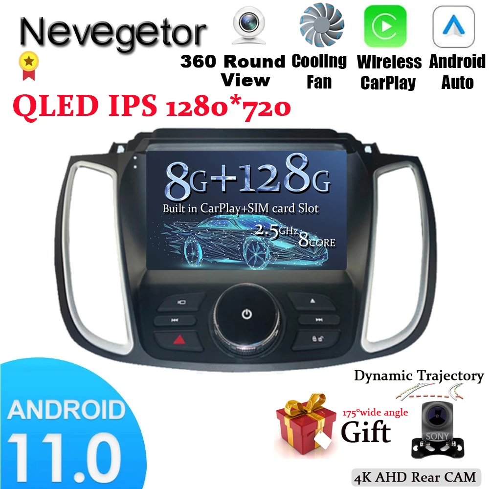 

Мультимедийный видеоплеер Android 11,0 для Ford Kuga 2 Escape 3 2012-2019, автомагнитола с GPS-навигацией, стерео головное устройство Carplay