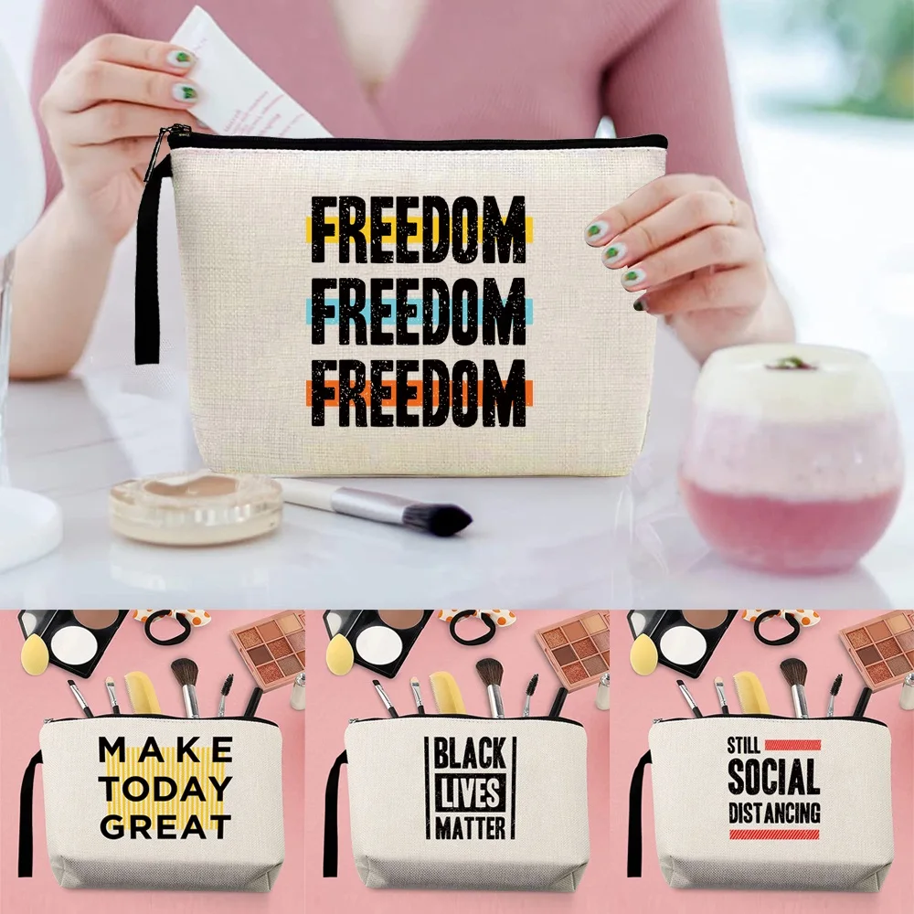 

Cosmetic Case Lady Makeup Bag Toiletry Organizer Pouch Word Pattern Purse Wedding Party Wash Clutch Bag Zipper Pencil Pouch