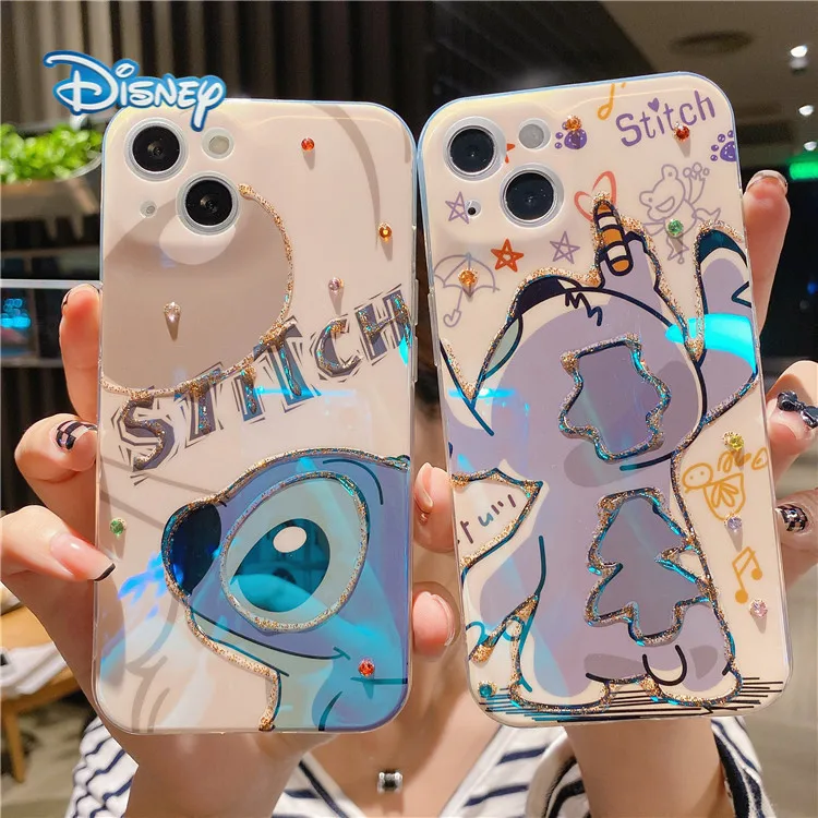 

Disney Stitch Cartoon Phone Case for iPhone 13 13Pro 12 12Pro 11 Pro X XS Max XR 7 8 Plus SE Cute Flash Drilling Phone Covers