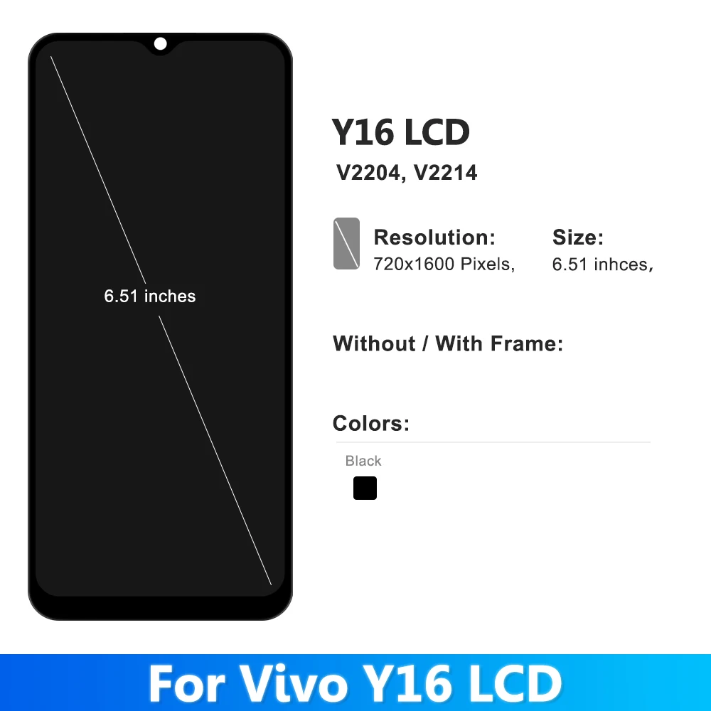Высококачественный Дисплей для Vivo Y16 ЖК-дисплей с рамкой V2204 V2214 Ремонт ЖК-дисплея