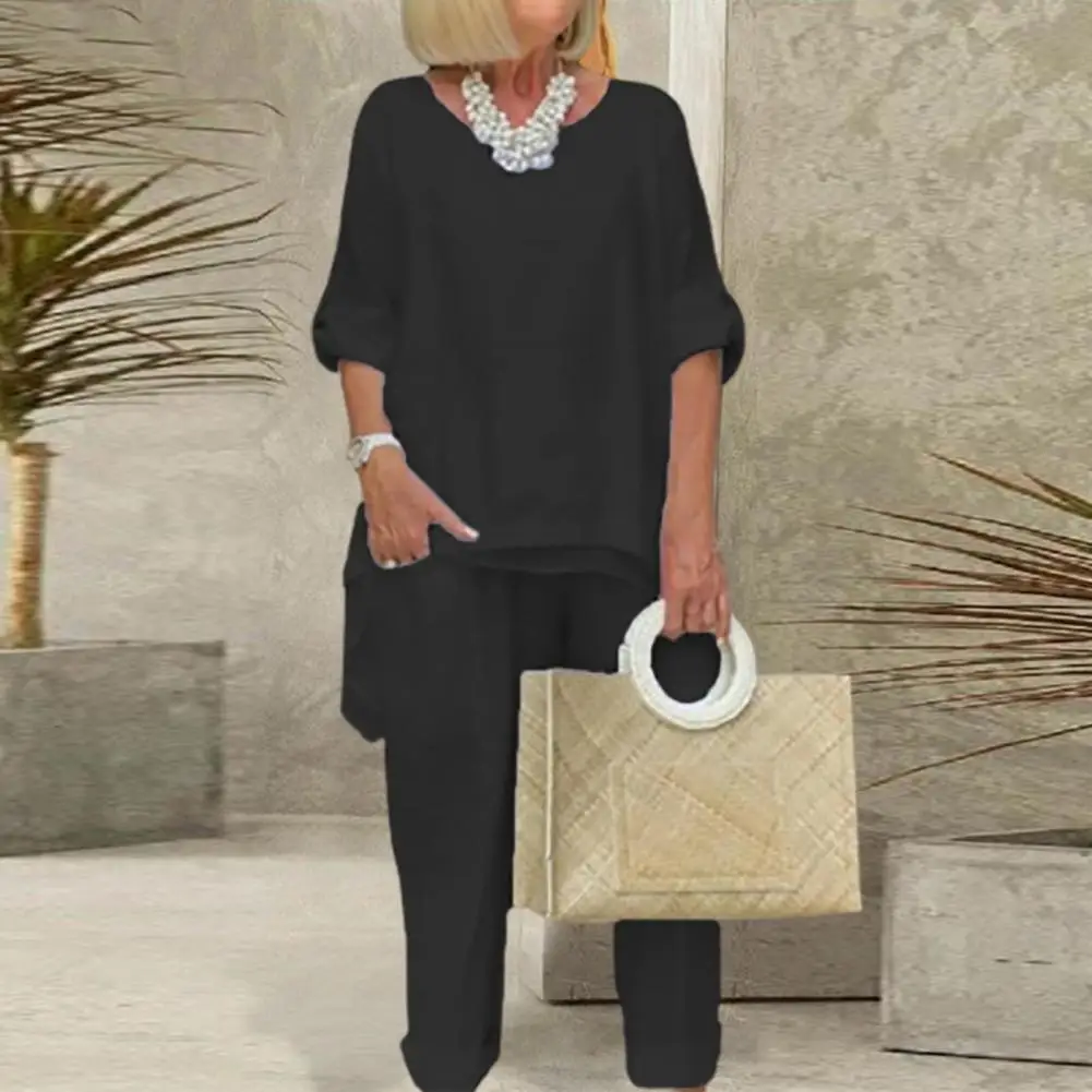 

Женский комплект из 2 предметов, однотонный пуловер и брюки с эластичным поясом и круглым вырезом, Дамский наряд с карманами, женская одежда