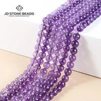 natural amethysts bead purple crystal round loose gemstone beads for jewelry making diy bracelet necklace accessory 15 strand