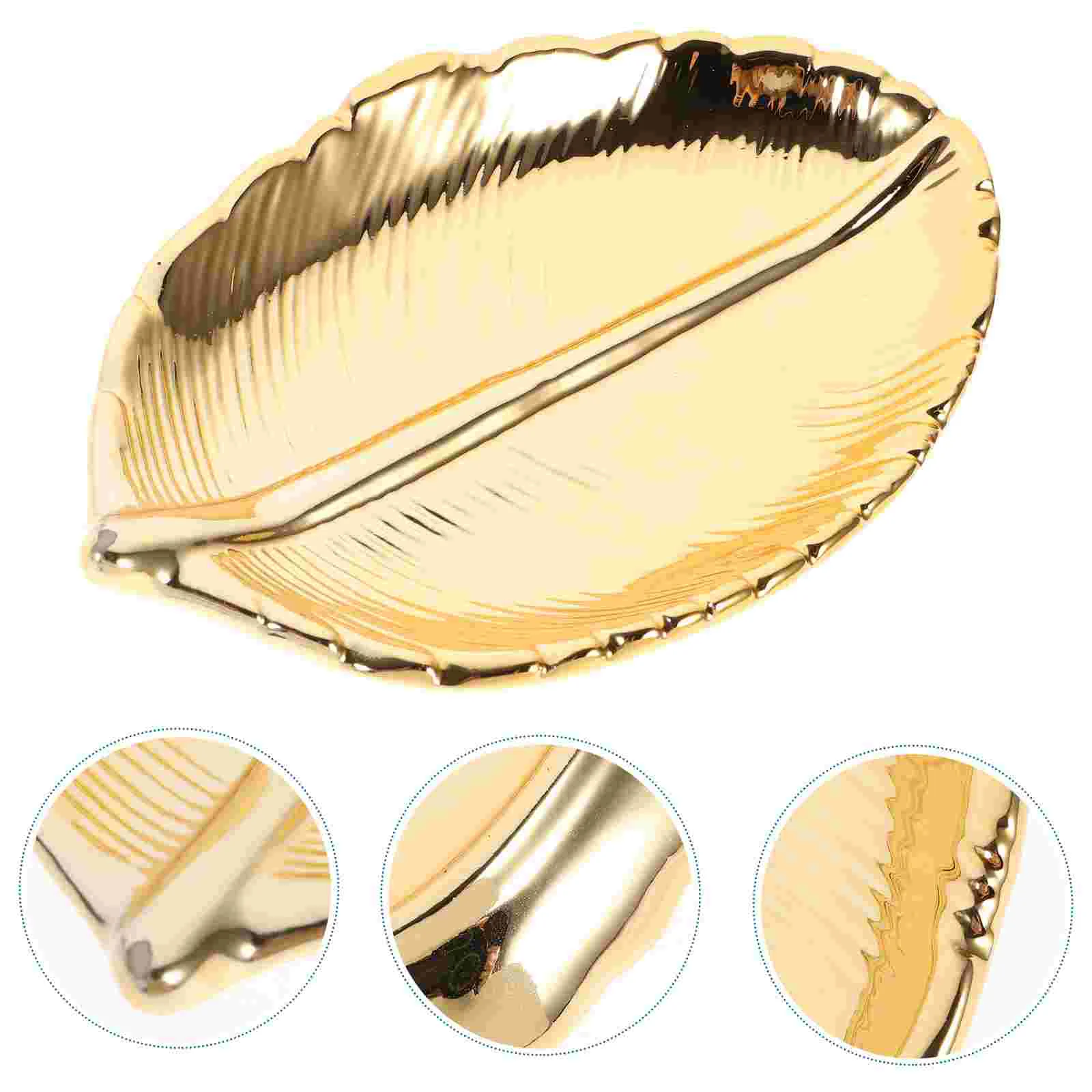 

Dish Jewelry Tray Gold Storage Holder Ring Trinket Leaf Ceramic Plate Organizer Decorative Bowl Display Earring Bracelet