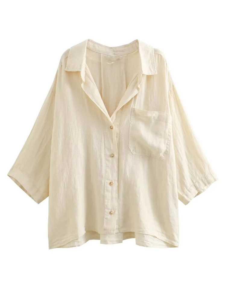 

Kumsvag 2023 Women Summer Linen Shirts Blouses Tops Fashion Loose Pocket Female Elegant Street Top Clothing