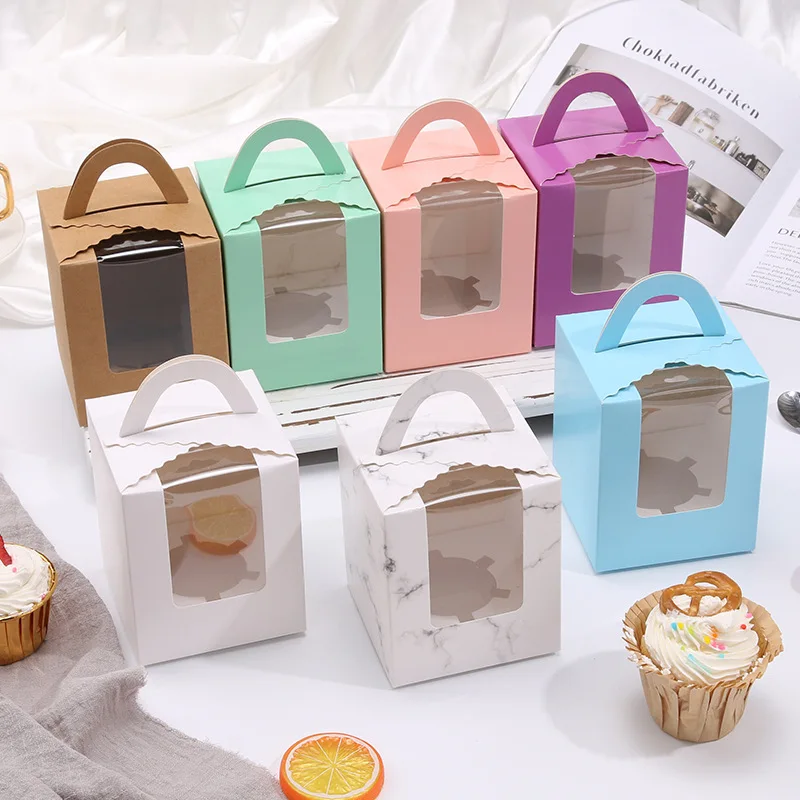 

10pcs Transparent Window Gift Boxes For Wedding Birthday Baptism Home Party Maffin Box Pastry Cake Box Baking Packaging Box