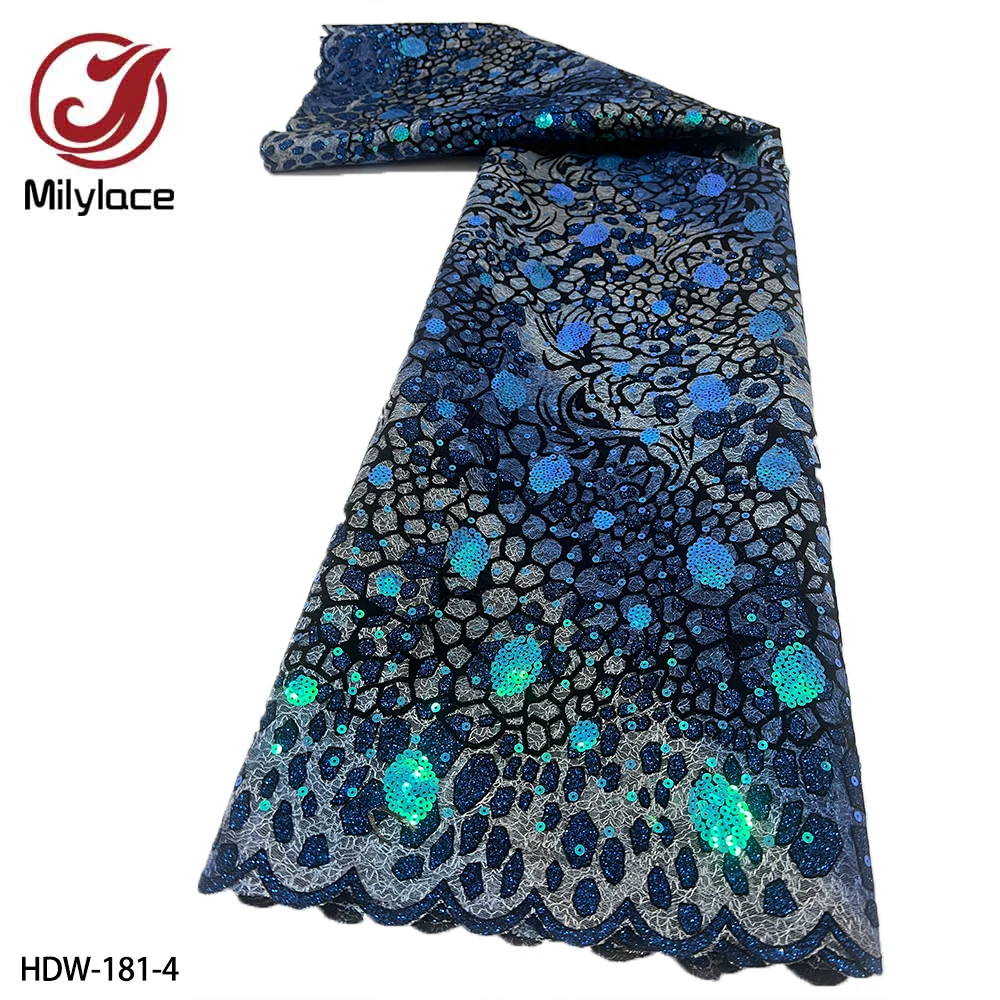 

Nigerian Lace Fabric 2022 Latest High Quality Fabric Embroidered Tulle Lace Sequins Fabric for Dress Wedding Dress HDW-181